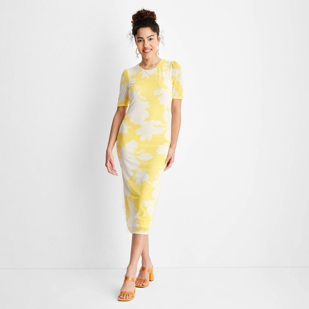 WOMEN'S Floral Print Elbow Sleeve Mesh Dress - Future Collective with Gabriella